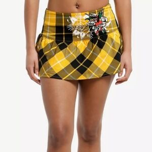 Y2K Ed Hardy Skull Rose Mini Skirt Size Large Tattoo Graffit Logo On Back Eagle